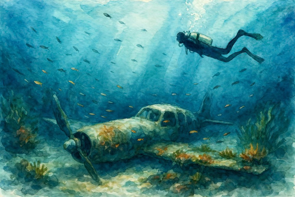 Underwater Plane Wreck by Natalie Bruns