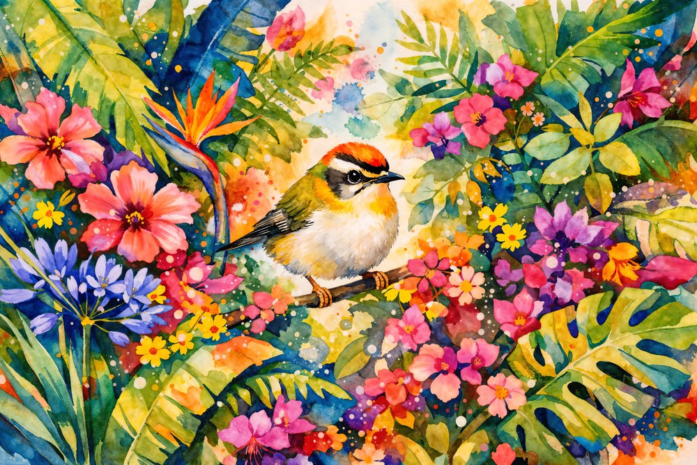 Vibrant Tropical Bird Garden by Natalie Bruns