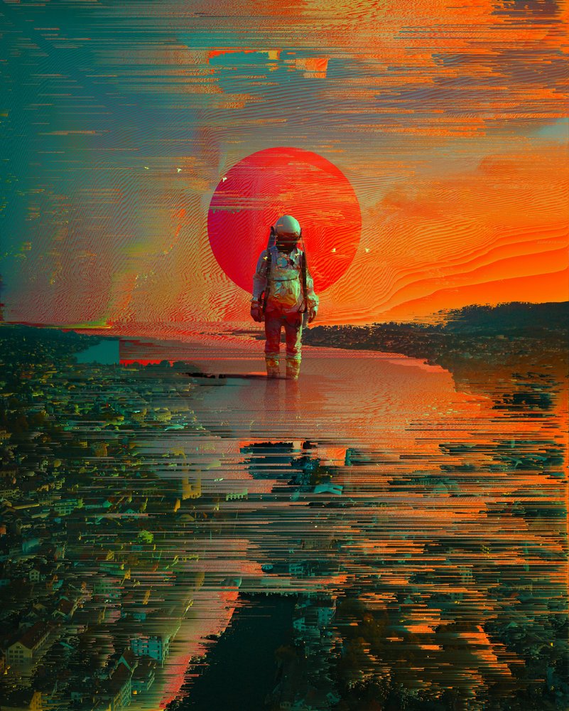 Astronaut Red Sun City by Nicebleed