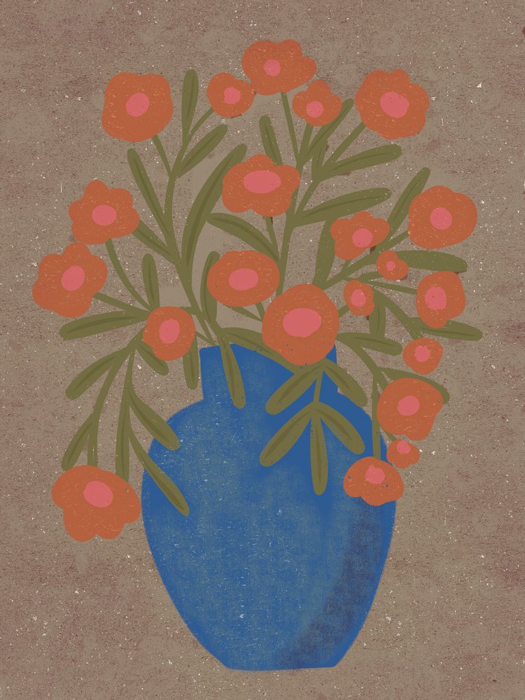 Rustic Orange Floral Vase by Nikita Jariwala