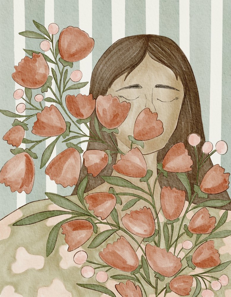 Serene Woman With Flowers by Nikita Jariwala