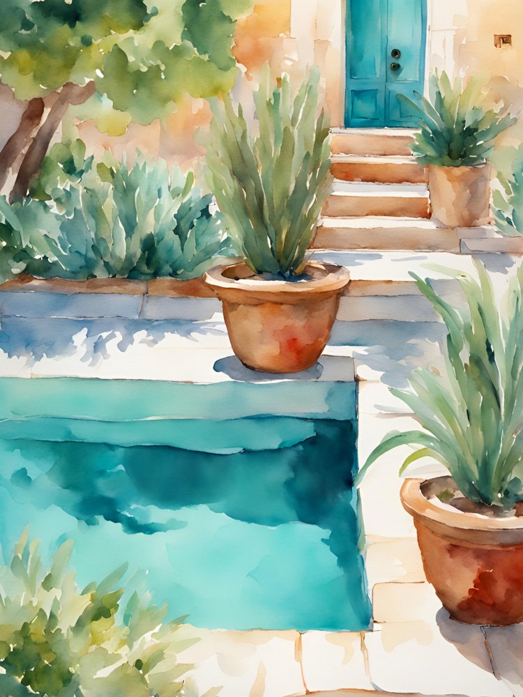 Mediterranean Poolside Garden by Ohkimiko