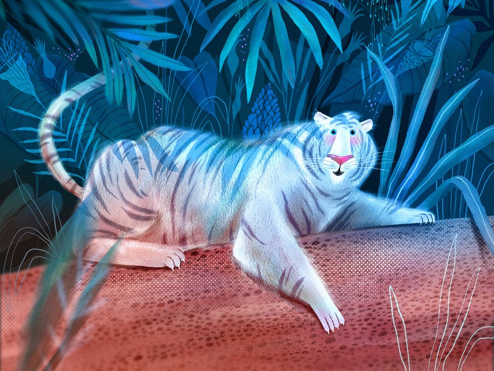 Blue Jungle White Tiger by Olga Skomorokhova