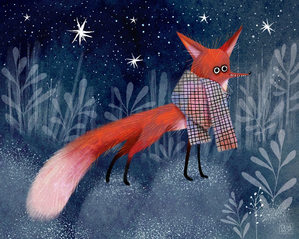 Whimsical Fox In Plaid by Olga Skomorokhova