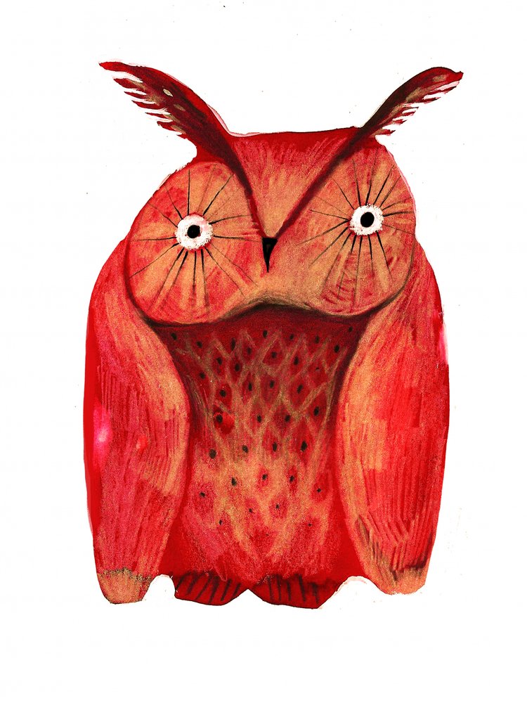 Whimsical Red Owl by Olga Skomorokhova