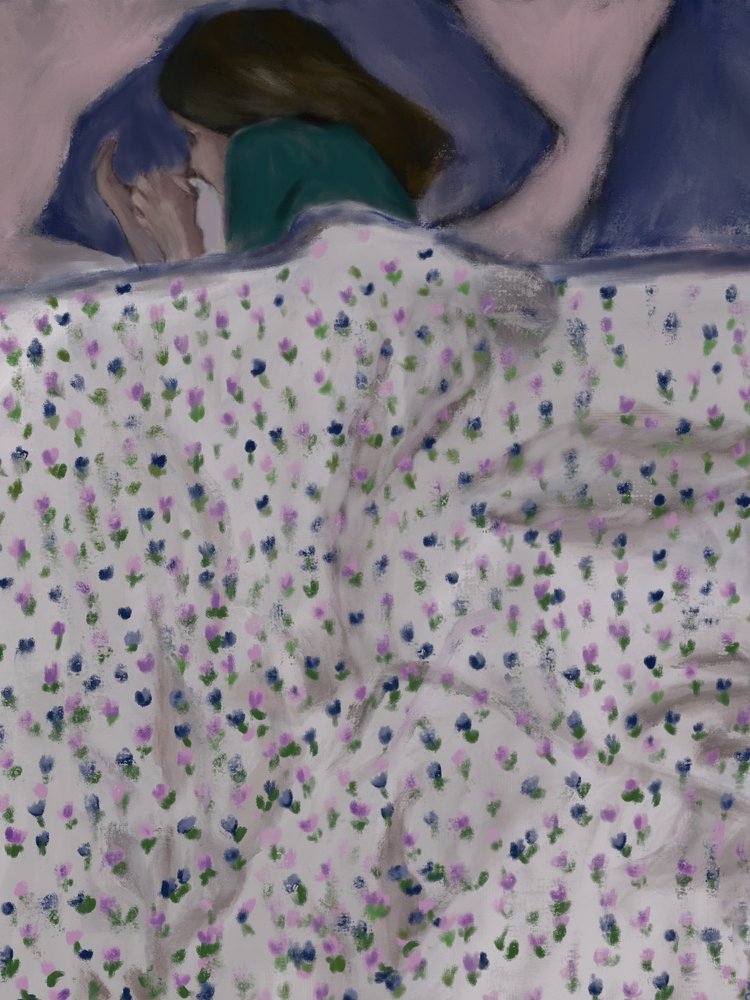 Woman In Floral Bed by Osheensgallery
