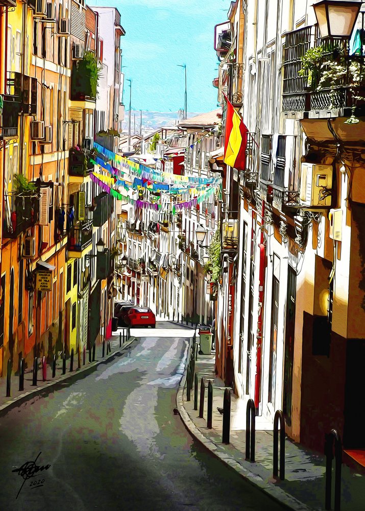 Vibrant Spanish Street by Osvaldo Russo