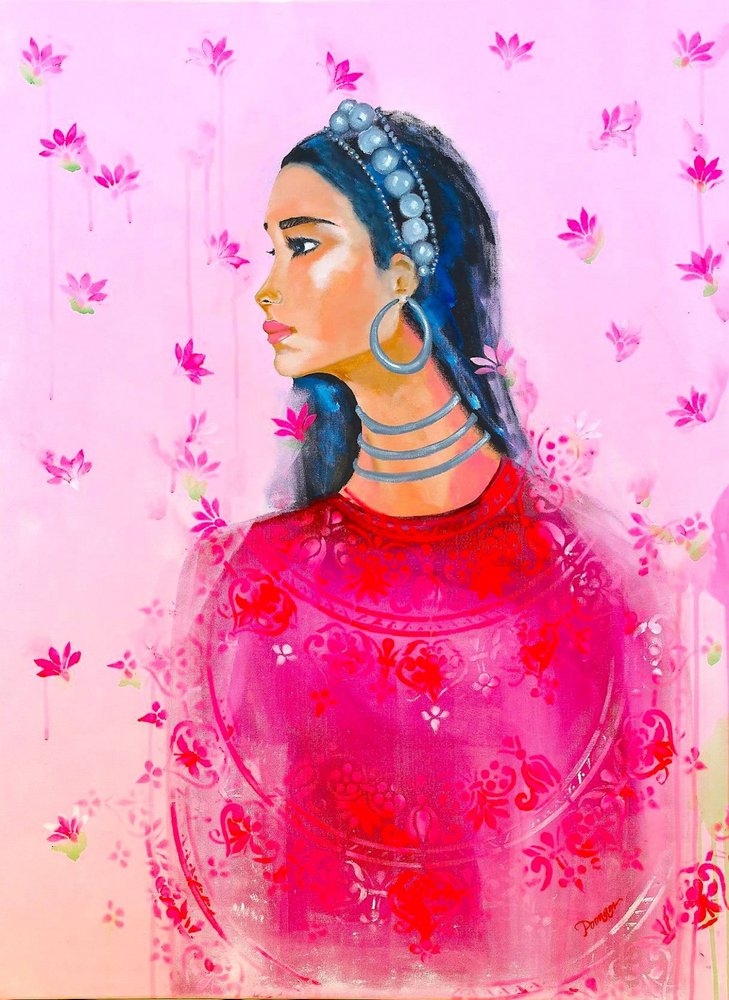 Elegant Woman Pink Lotus by Poonam Choudhary