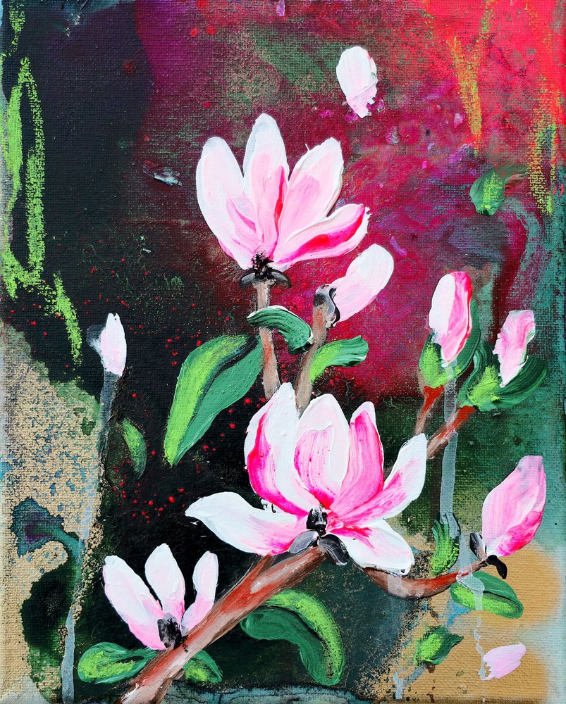Pink Magnolia Blooms by Poonam Choudhary