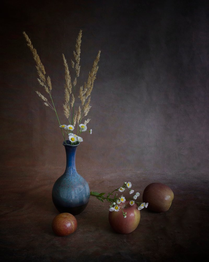 Autumn Apples and Vase by Purple Bamboo