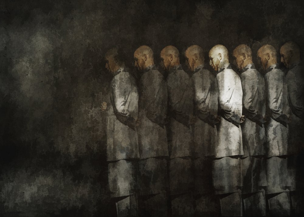 Somber Line of Men by Rachel Pansky