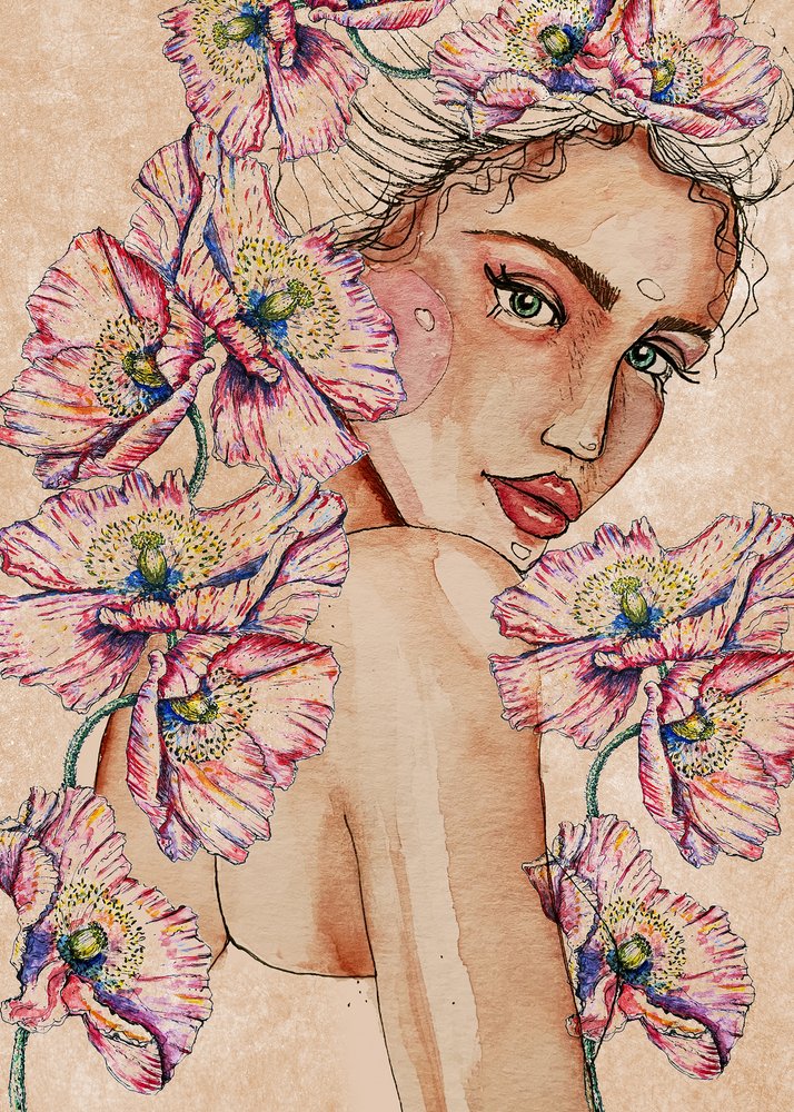 Woman with Poppies by Raissa Oltmanns