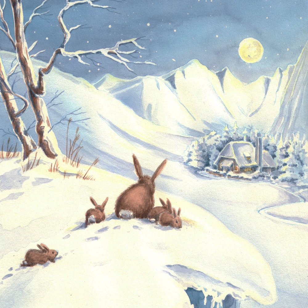 Moonlit Winter Rabbits by Renate Holzner