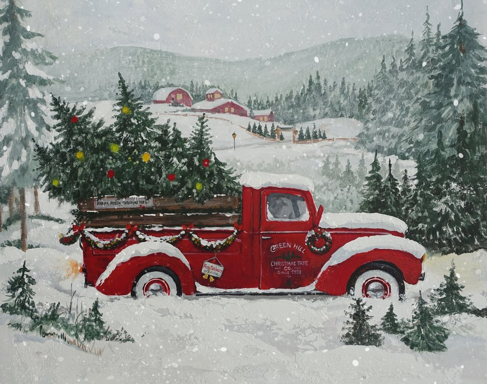 Red Truck Christmas Snow by Renate Holzner
