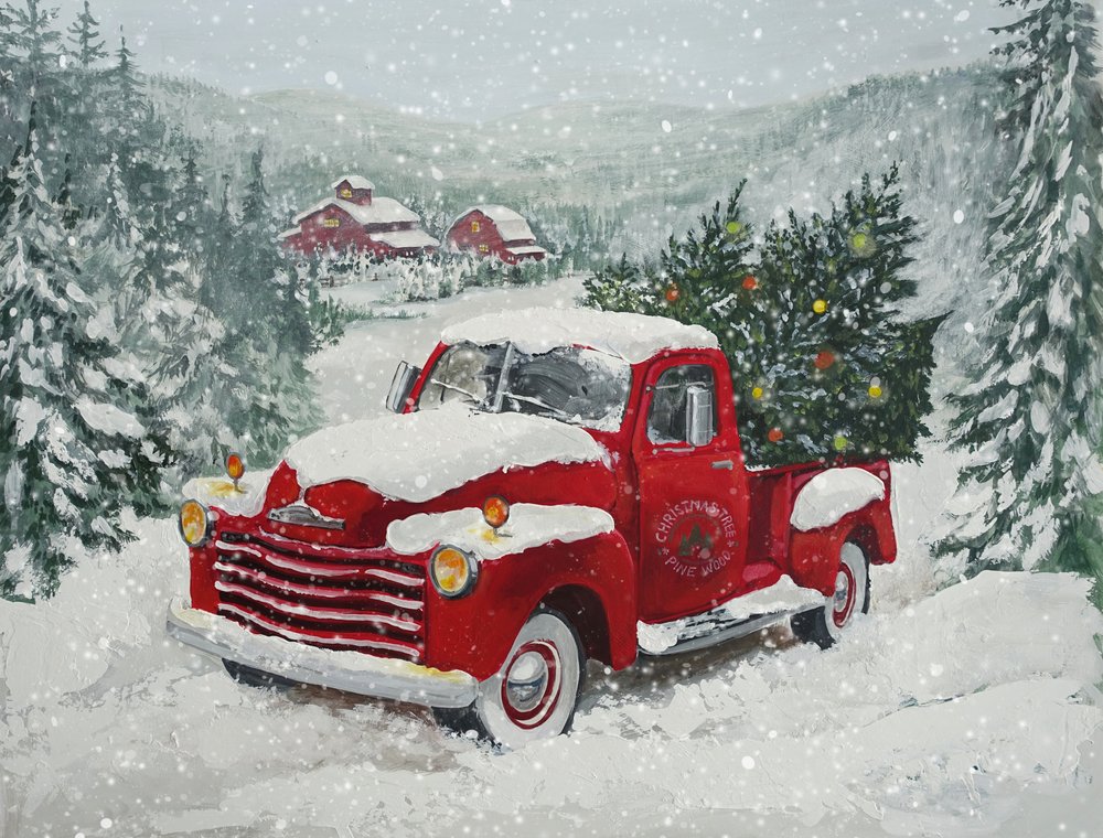 Snowy Red Truck Christmas by Renate Holzner
