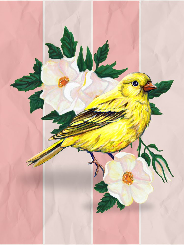 Yellow Bird Wild Roses by Renee Machan Cottagecore Artist
