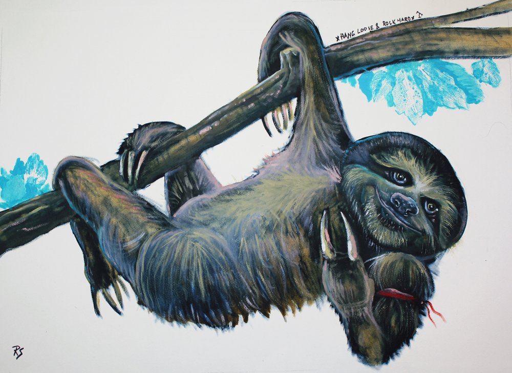 Happy Hanging Sloth by Robert Sigaard