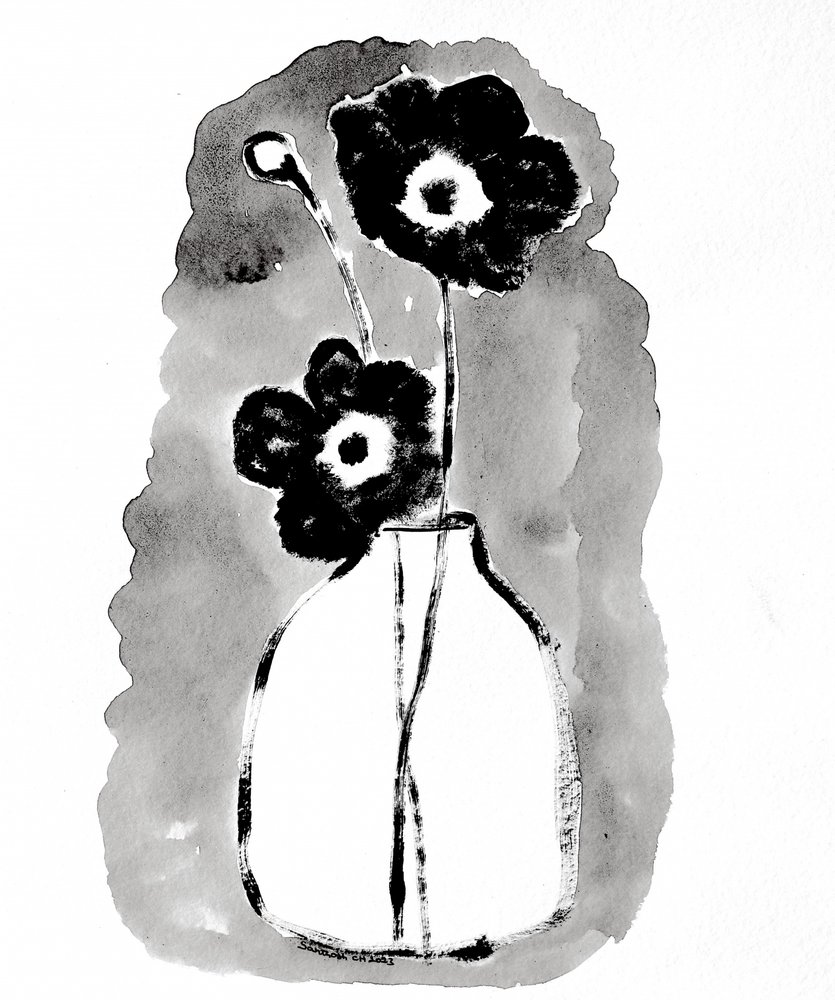 Dark Blooms In Vase by Santhosh ch