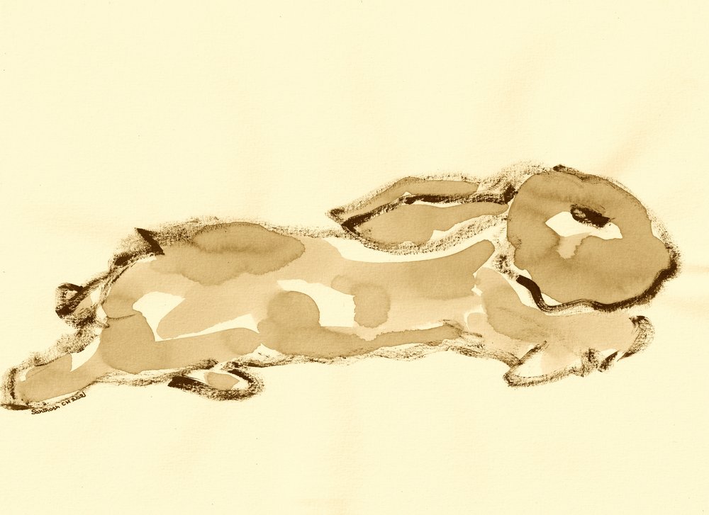 Running Rabbit Watercolor by Santhosh ch