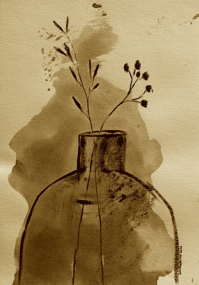 Sepia Botanical Vase by Santhosh ch