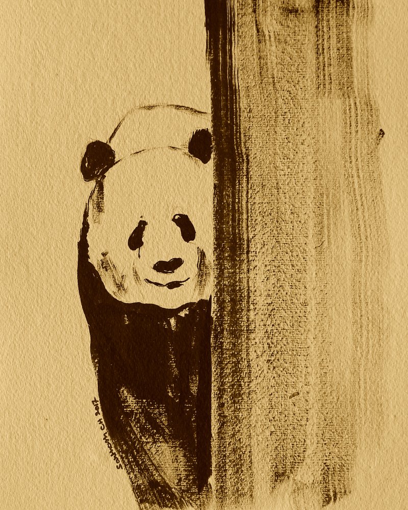 Shy Panda Peeking by Santhosh ch