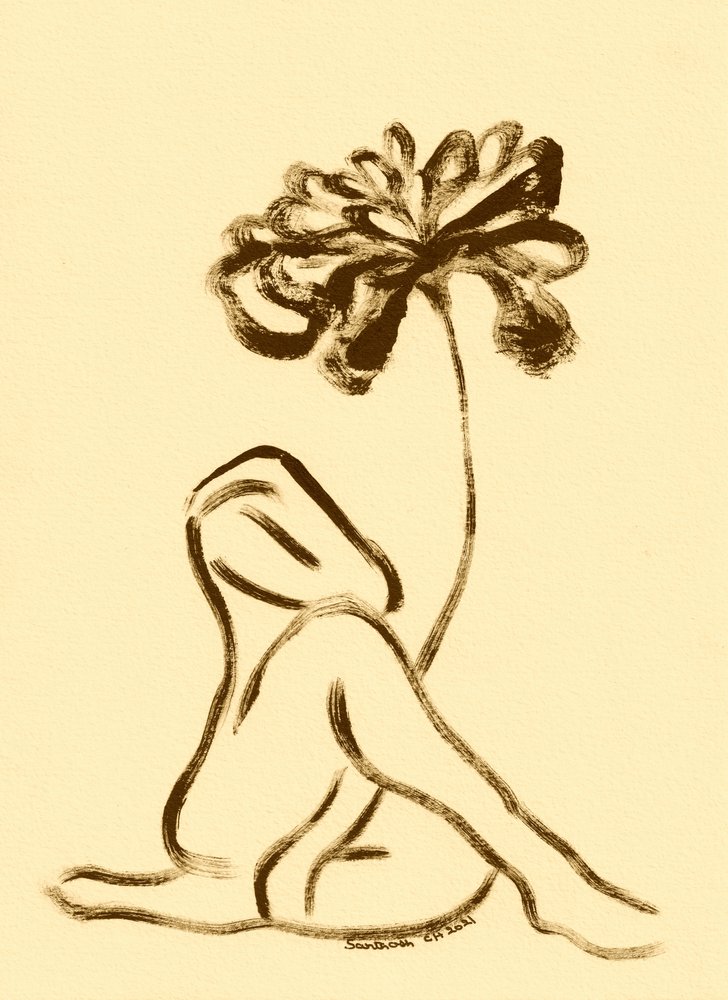 Woman and Lotus Bloom by Santhosh ch