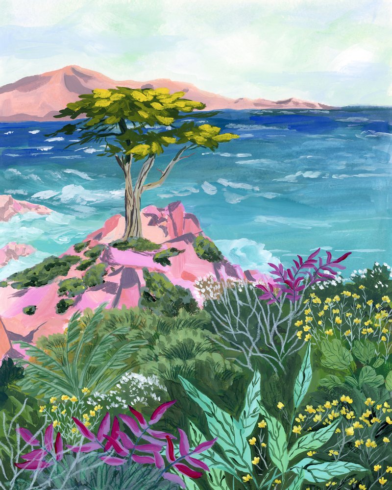 Pink Rocks Ocean Tree by Sarah Gesek