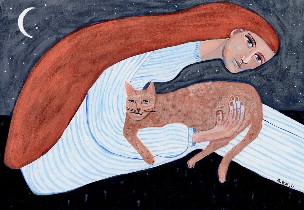 Dreamy Cat Night Embrace by Sharyn Bursic