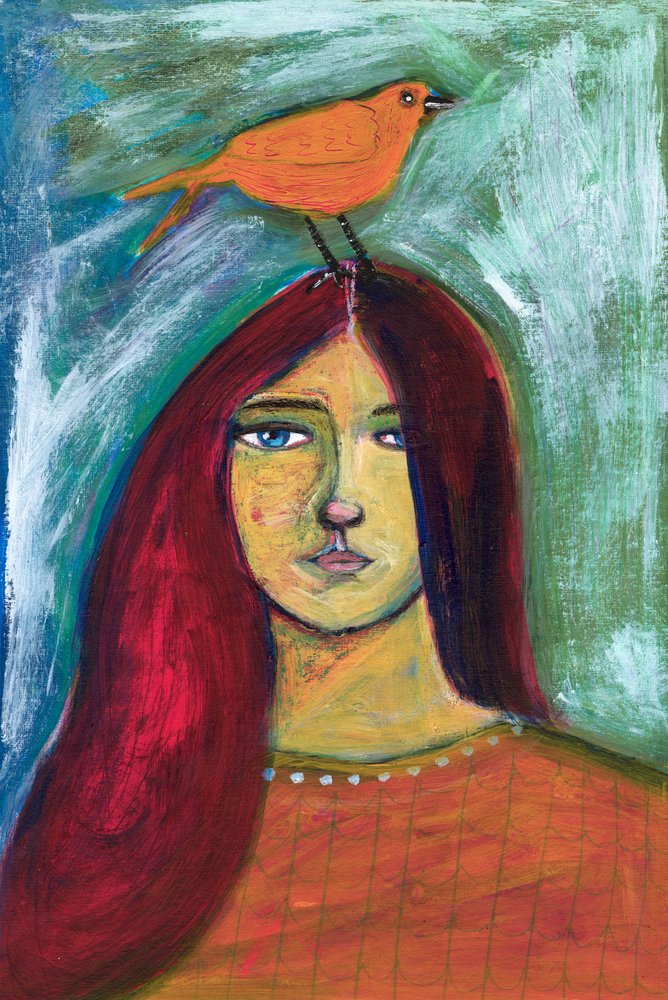 Woman with Orange Bird by Sharyn Bursic