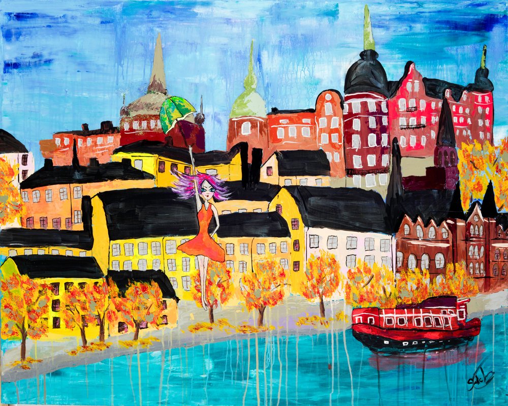 Floating Girl Autumn City by Sofia Toborg