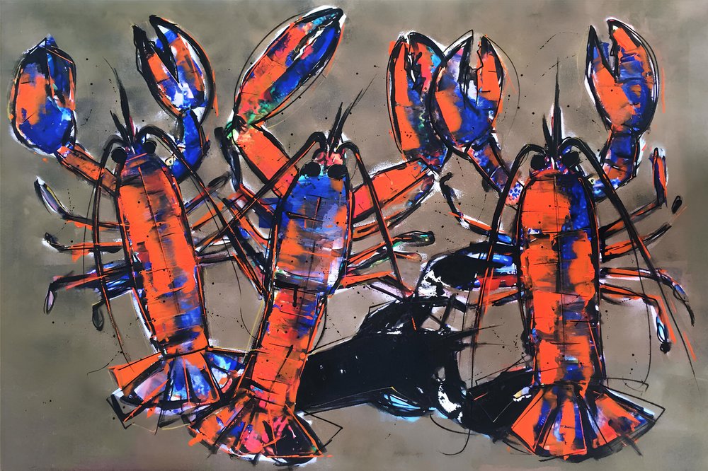 Colorful Lobsters Painting by Stefan Bammert