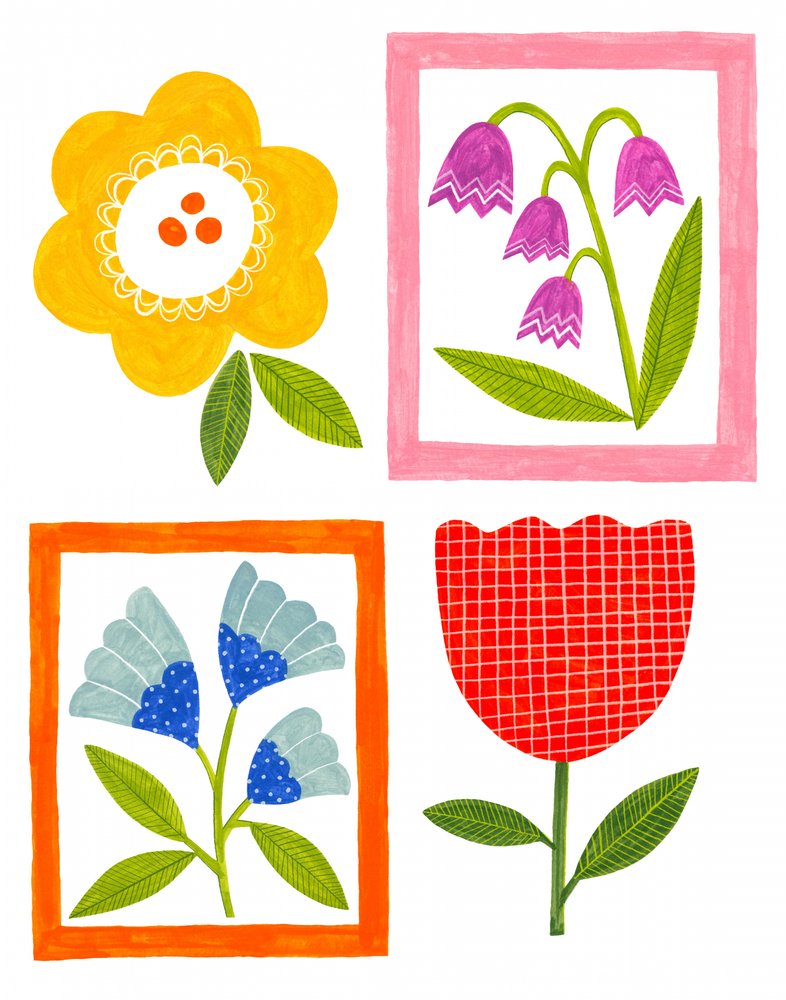 Bright Folk Flowers by Susan Black