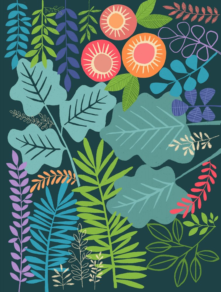 Colorful Jungle Leaves by Susan Black
