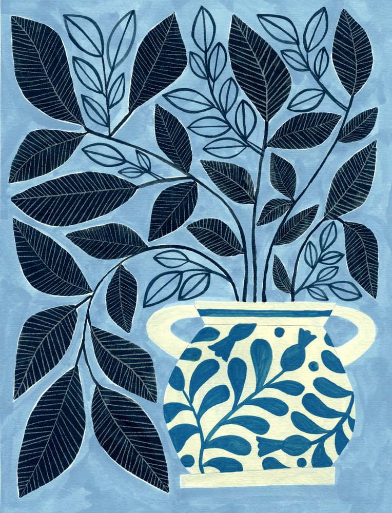 Foliage in Blue Vase by Susan Black