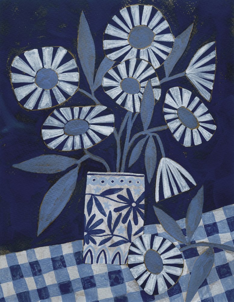 Stylized Flowers In A Decorative Vase by Susan Black