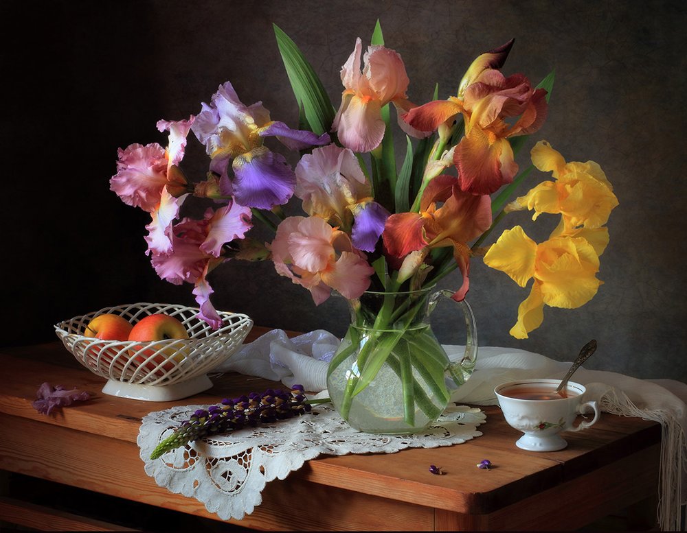 Colorful Irises Still Life by Tatyana Skorokhod