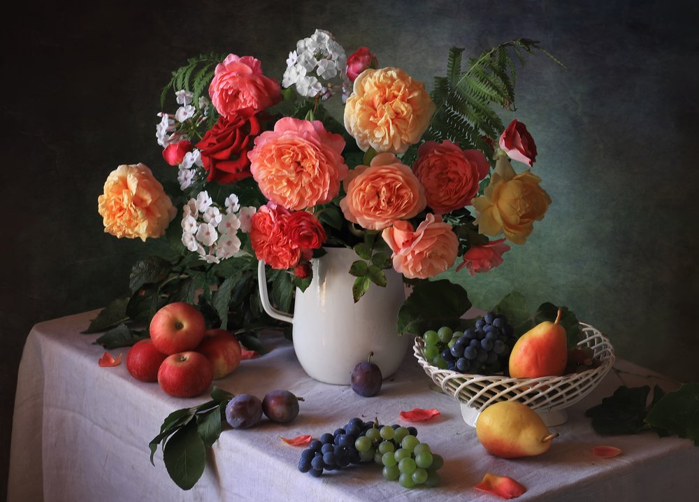 Garden Roses and Fruit by Tatyana Skorokhod