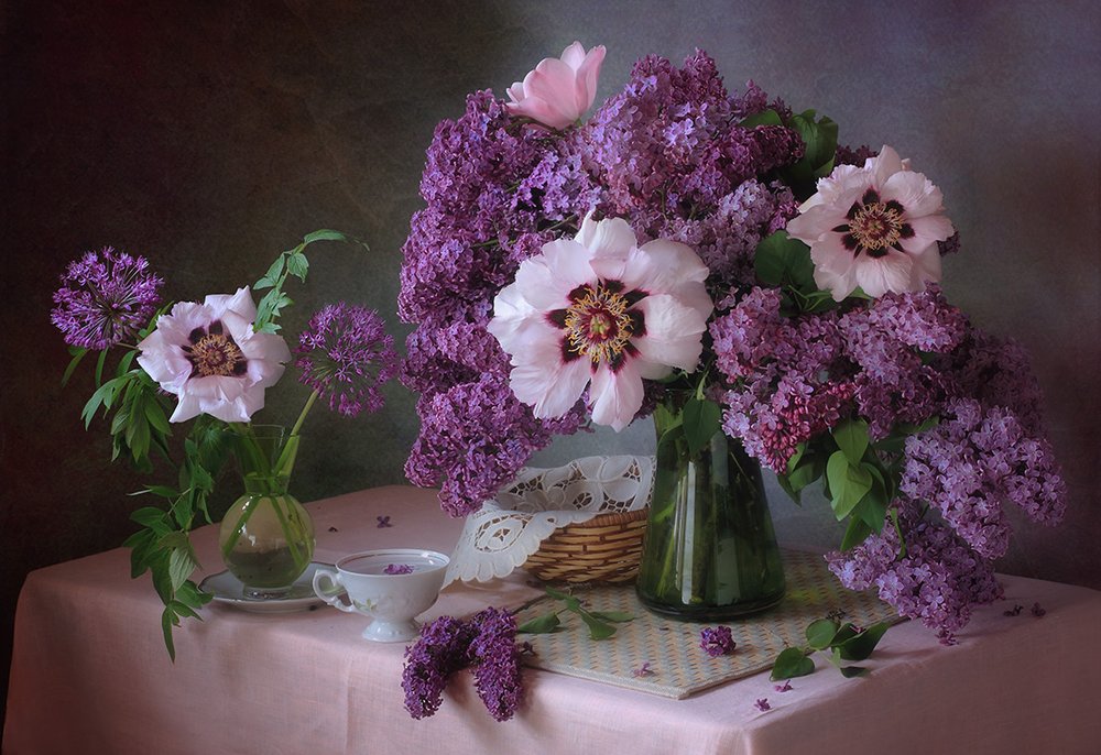 Spring Lilac Peony Blooms by Tatyana Skorokhod