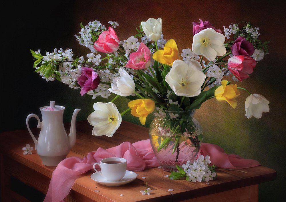 Spring Tulips and Tea by Tatyana Skorokhod