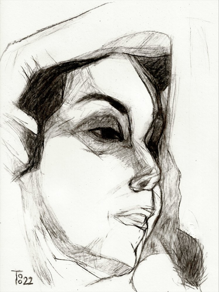 Pensive Woman Sketch by Tore Bahnson