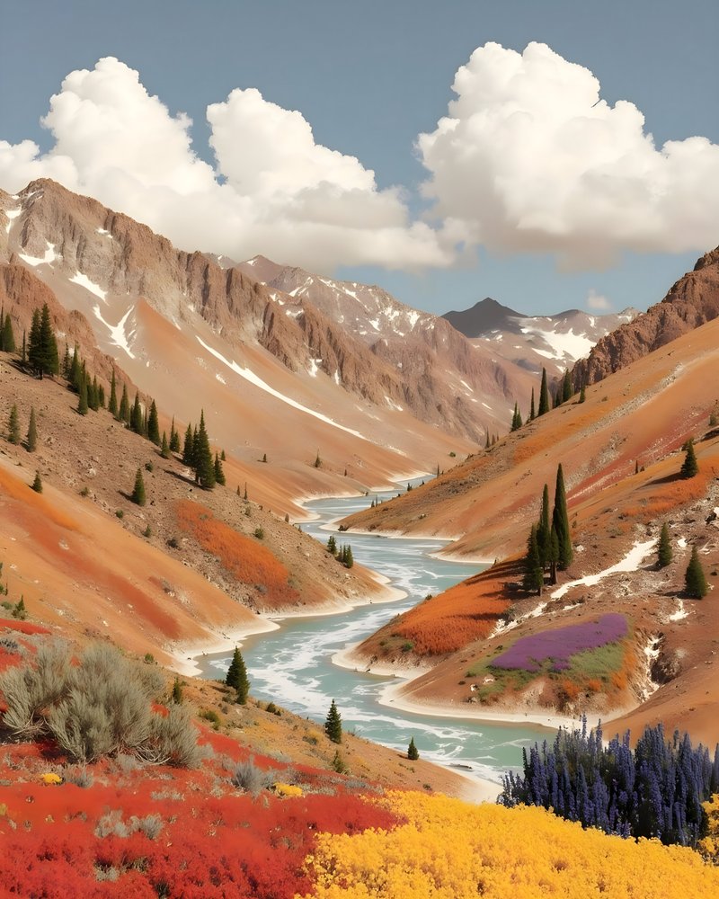 Vibrant Mountain River Valley by Uma Gokhale