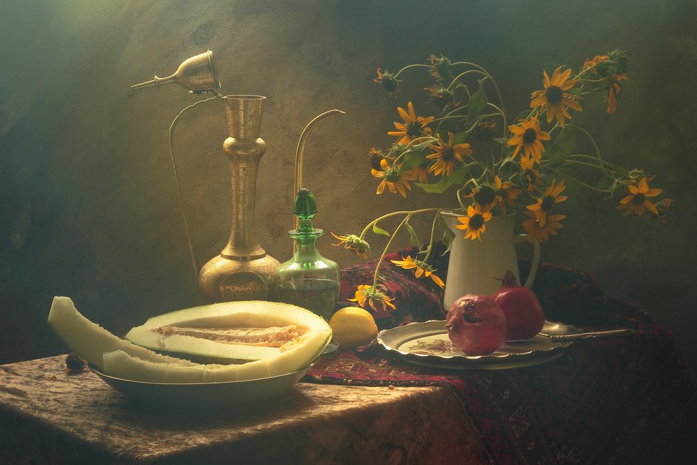 Moody Flowers and Fruit by UstinaGreen