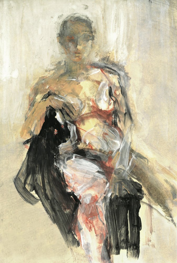 Abstract Woman and Black Cat by Ute Rathmann