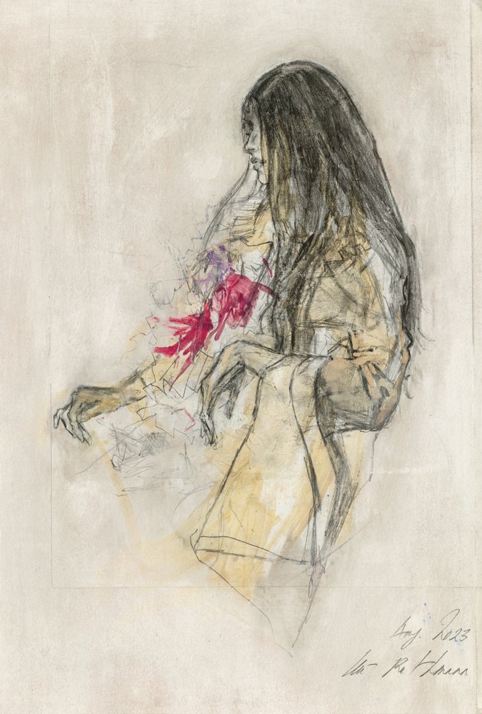 Dark Haired Woman Sketch by Ute Rathmann