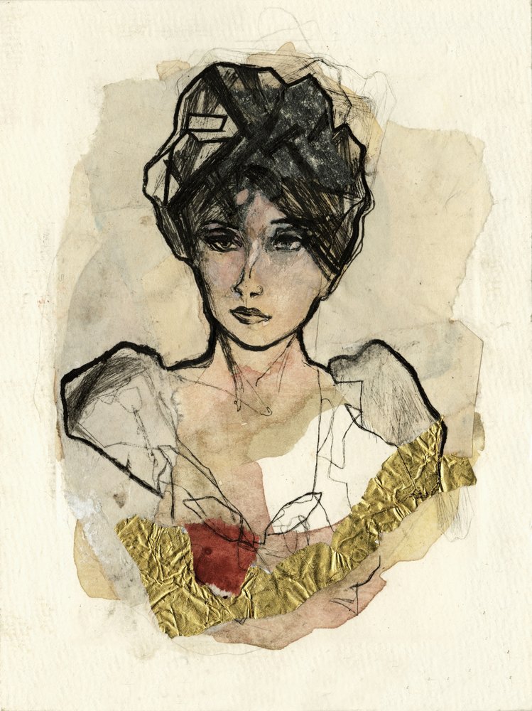 Pensive Woman with Gold by Ute Rathmann