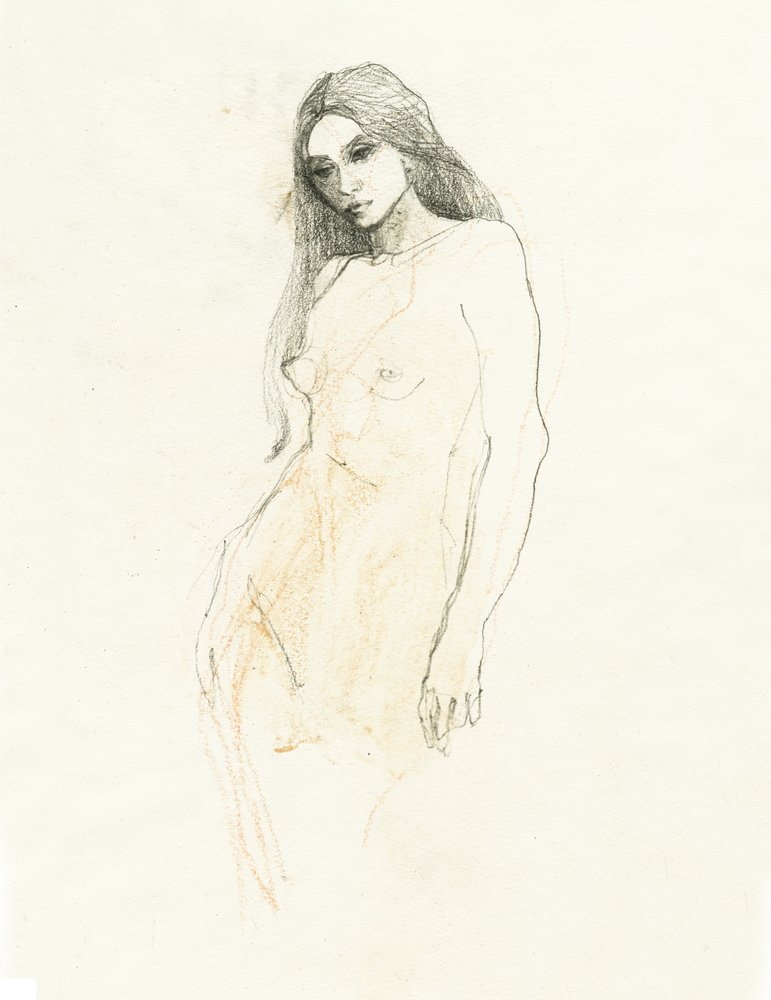 Quiet Nude Drawing by Ute Rathmann