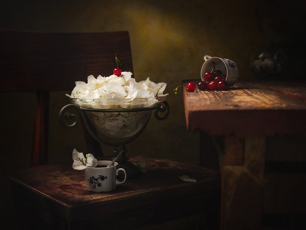 Elegant Still Life with Cherries by Vadim Kulinsky