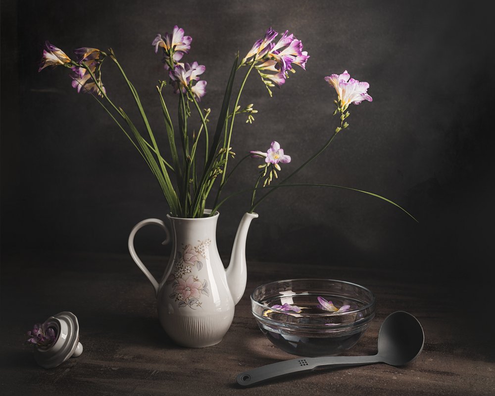 Purple Freesia Still Life by Vadim Kulinsky