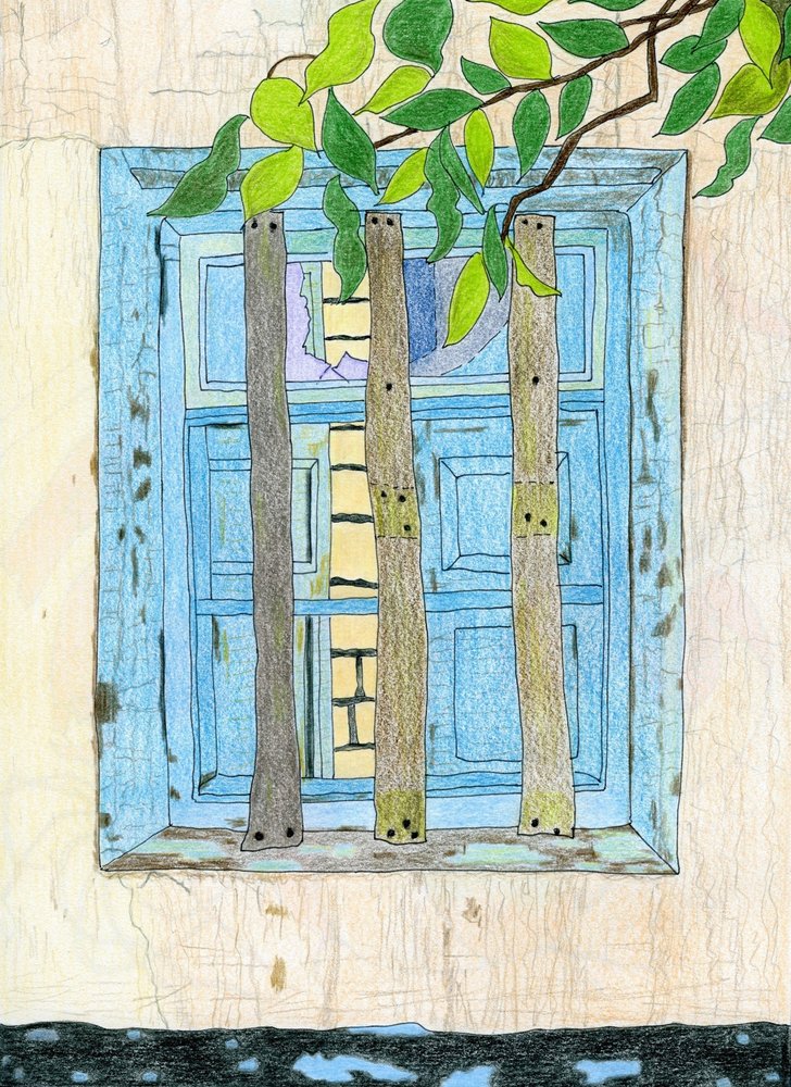 Rustic Blue Window by Viktoriia Saunina