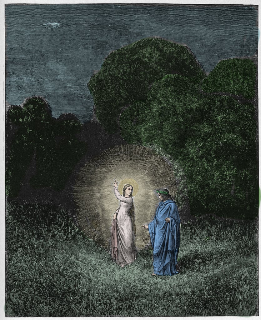 Inferno, Canto 2 : Beatrice and Virgil, illustration from The